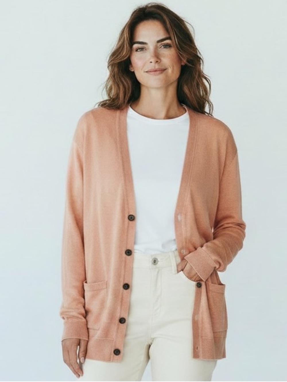 J Crew MADEWELL Cardigan Sweater Boyfriend Color Wash Pink Champagne Pockets